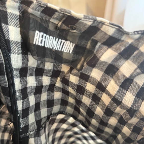 Reformation Gingham Tie-Shoulder Mini Dress in Black and Cream - Picture 4 of 6